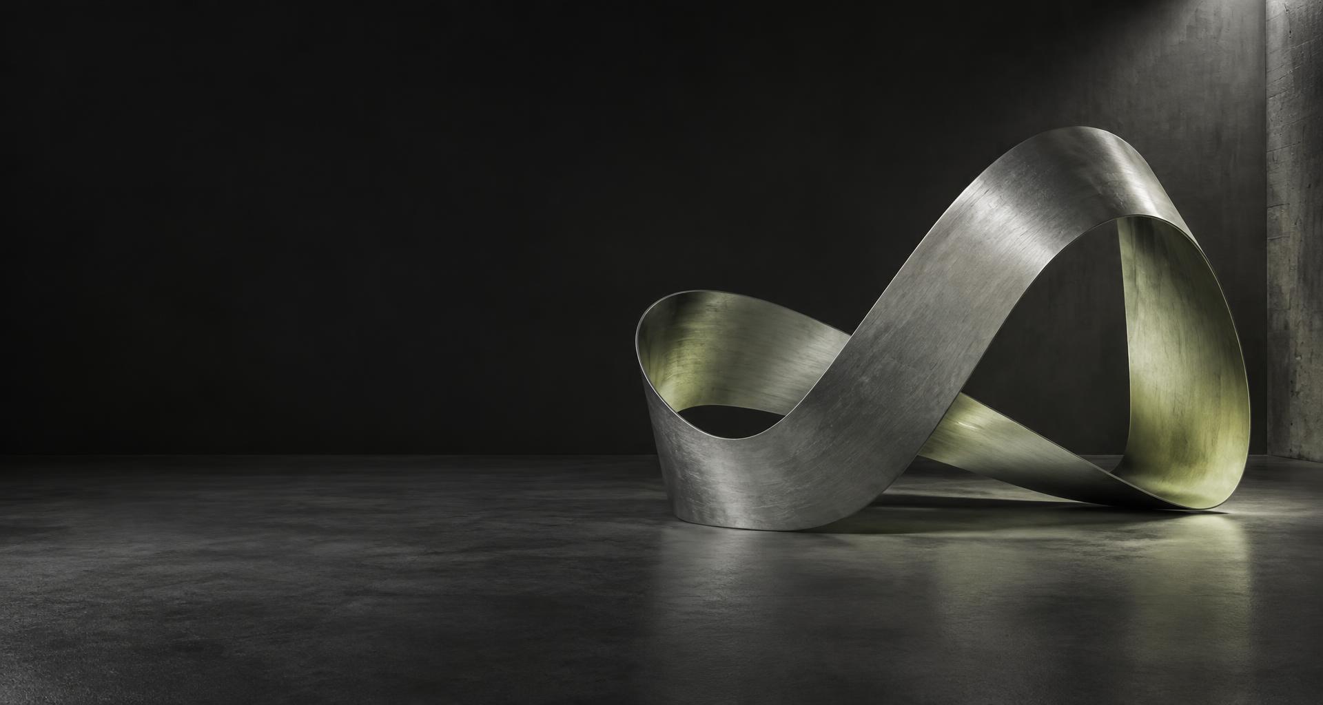 A continuous folded metal sculpture, reflecting Aeterna’s connected identity